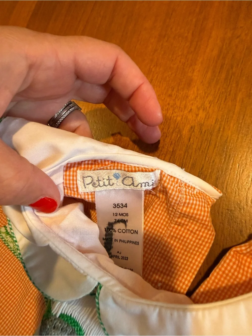 Petit Ami Orange Gingham Baby Dress with White Trim Fall Thanksgiving